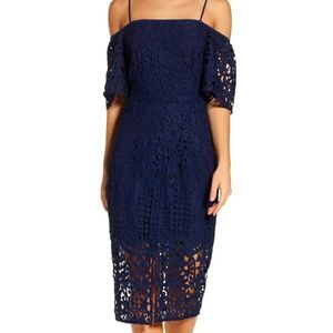 Chelsea 28 Women's Cold Shoulder Lace Sheath Navy Cocktail Bridesmaid Dress Sz 6